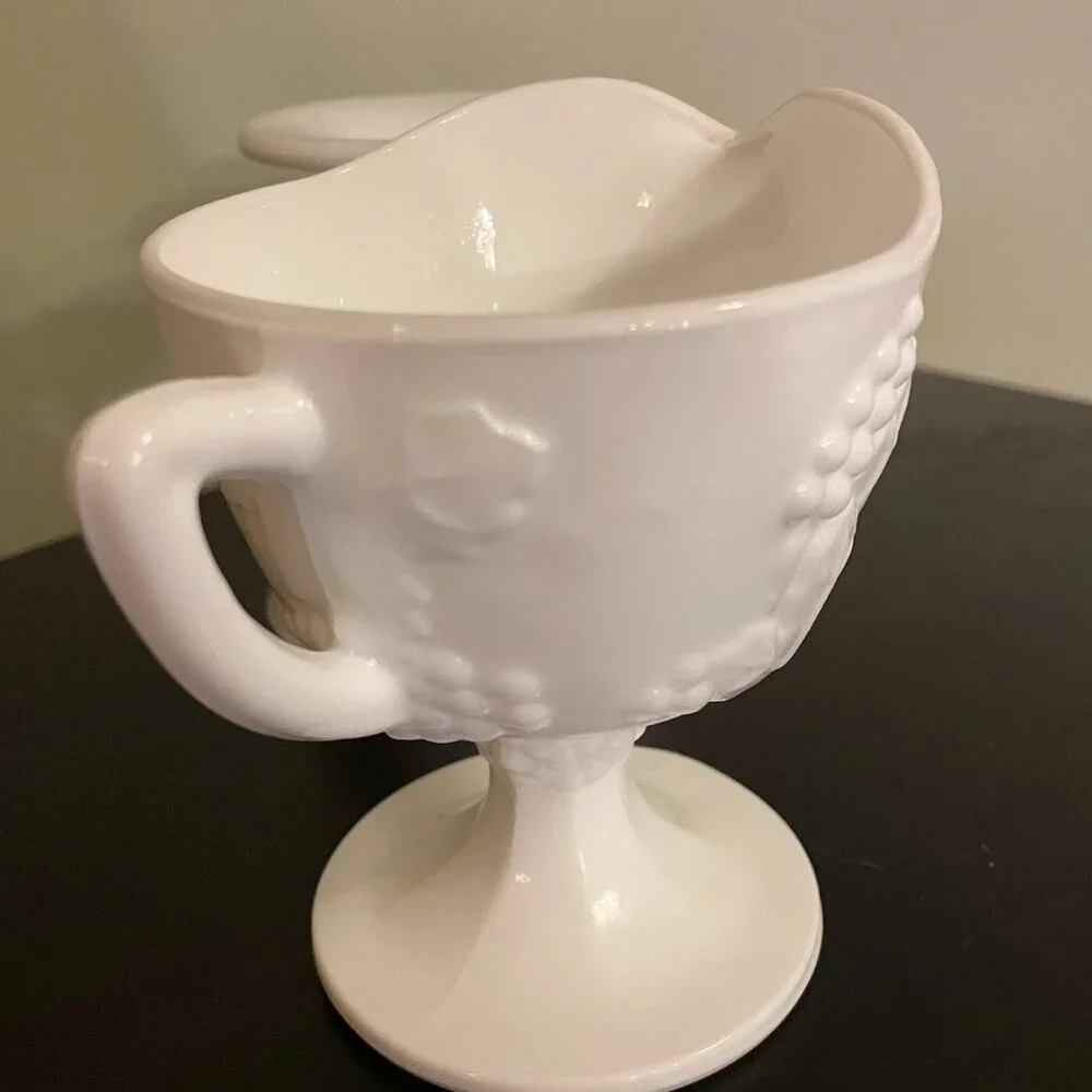 Indiana Milk Glass Colony Harvest Grape Pattern Creamer and Sugar Bowl Set  VTG